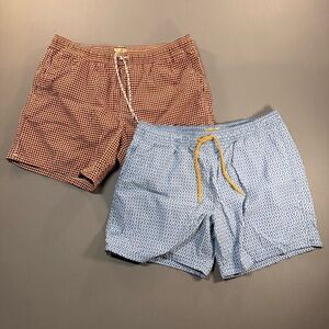 SET OF 2 J Crew Patterned 6" Stretch Swim Trunks, Patterned, Mesh Lined - Large